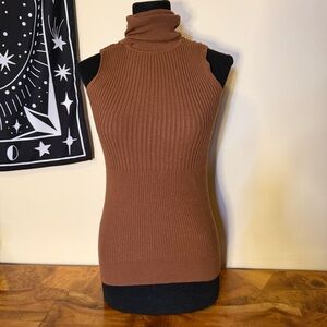 Max Studio XS Knit Sleeveless Brown Top Blouse Women Turtleneck